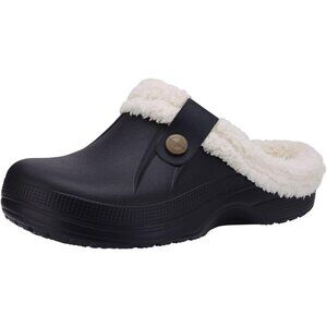 Women  Black/White Clogs Waterproof Winter Fuzzy Slippers Classic Fur Lined